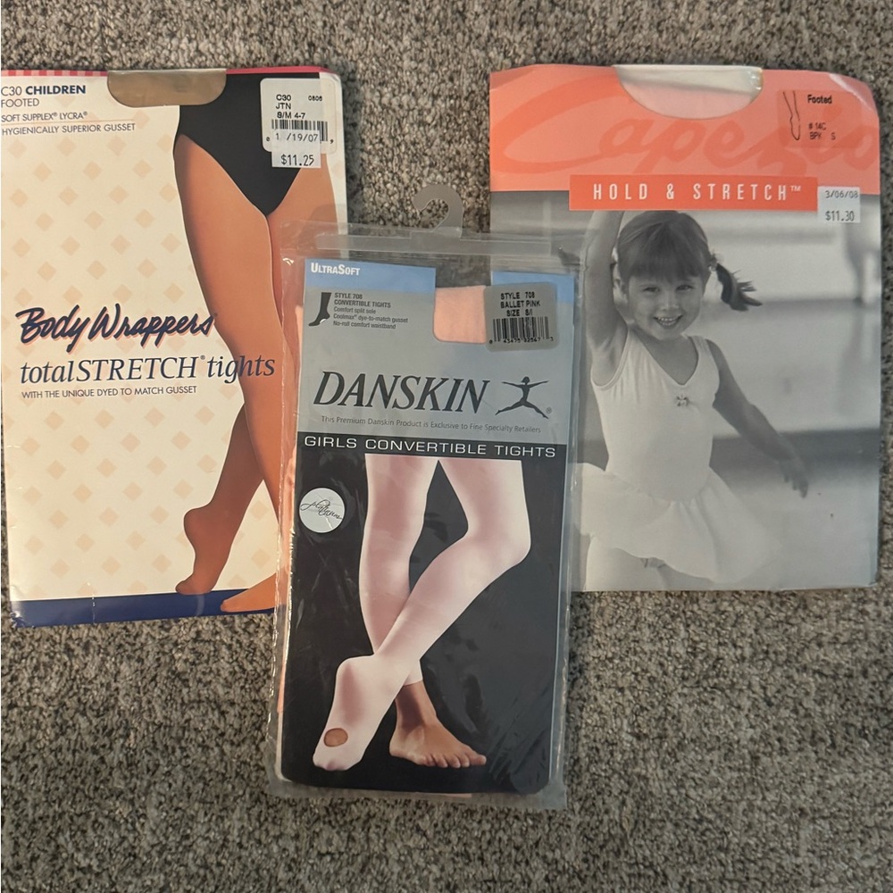 Capezio Danskin & Body Wrappers Pink & Nude tights Sz Small NEW 3 Pair!